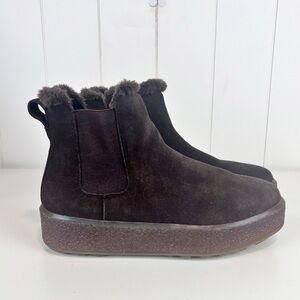 Madewell Suede Shearling Joey Pull-On Chelsea Boot‎ Size 8 Dark Brown